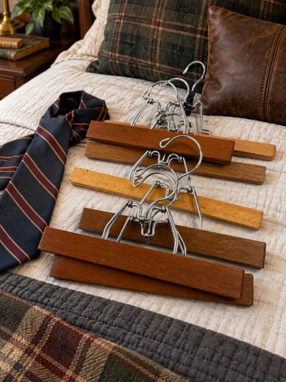 Vintage Wooden Trouser Skirt Hangers Lot of 7 Wood Clamp Pants Hangers*